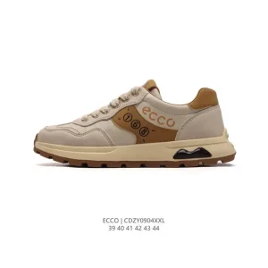 ECCO Men's White Leather Casual Sneakers with Thick Sole