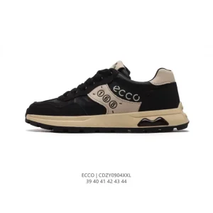 ECCO Men's White Leather Casual Sneakers with Thick Sole