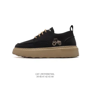 Cat Men's Breathable Leather Low-Top Shoes with Thick Sole