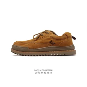 Cat Men's Breathable Leather Low-Top Shoes with Thick Sole