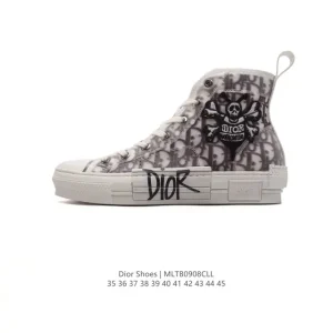 Dior B23 High Top Sneakers Canvas Grey Diamond Print Replica