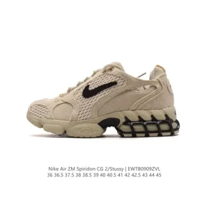 Stussy x Nike Air Zoom Spiridon Caged 2 Cream Black Mesh Retro Running Shoe