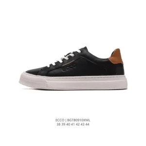 ECCO Men's White Leather Casual Sneakers with Thick Sole