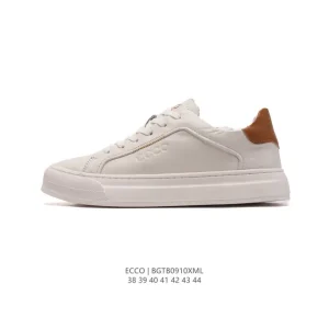 ECCO Men's White Leather Sneakers - Comfortable & Stylish