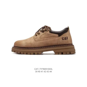 Cat Men's Low Cut Leather Boots with Rubber Sole