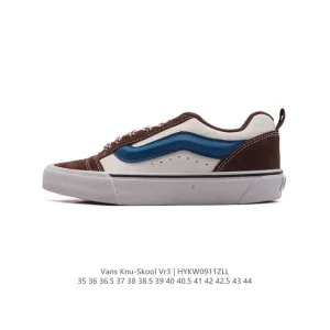 Vans Knu Skool VR3 LX Chunky Retro Skate Shoes in White Black Suede