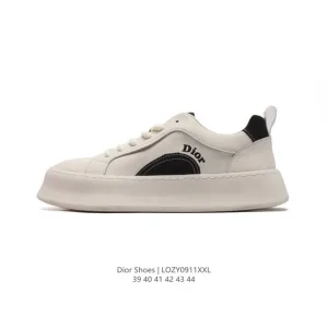 Dior Men's Low-Top Luxury White Sneakers with Thick Sole