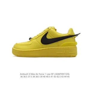 Nike Air Force 1 Low Ambush Collaboration Leather Sneakers with Swoosh Extension