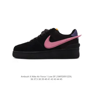 Nike Air Force 1 Low Ambush Collaboration Leather Sneakers with Extended Swoosh