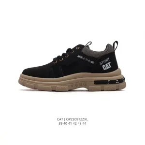Cat Men's Leather Low-Top Casual Sneakers with Thick Sole