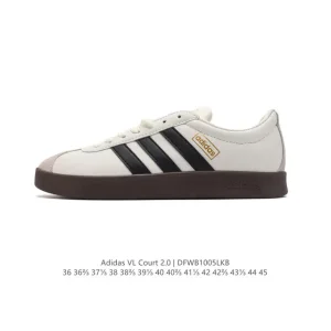 Adidas Vl Court 2.0 Shoes T-Shape Toe White Leather Sneakers