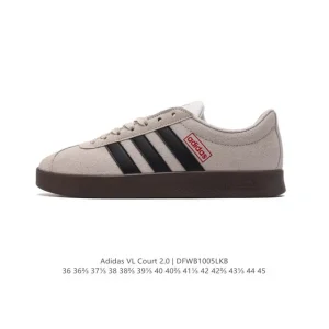 Adidas Vl Court 2.0 Shoes T-Shape Toe White Leather Sneakers