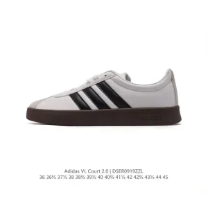 Adidas VL Court 2.0 Shoes T-Shape Toe White Leather