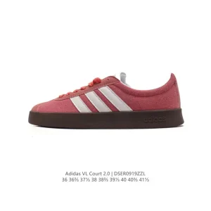 Adidas Vl Court 2.0 Shoes T-Shape Toe White Leather Sneakers
