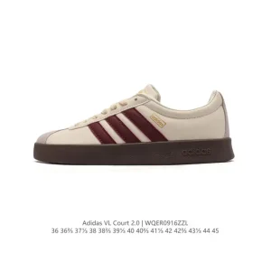 Adidas Vl Court 2.0 Shoes T-Shape Toe White Leather Sneakers
