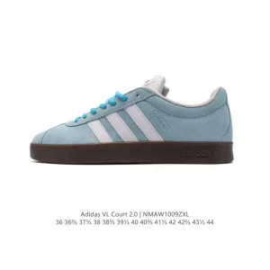 Adidas Vl Court 2.0 Shoes T-Shape Toe White Leather Sneakers