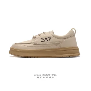 Armani Emporio Men's White Leather Platform Sneakers 2024