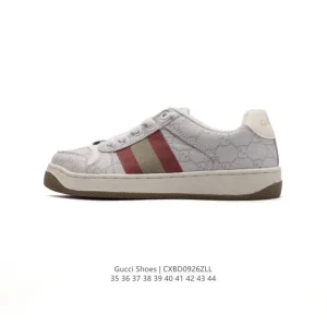 Gucci Screener Old Vintage Leather Sneakers with Thick Sole and GG Logo