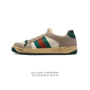 Gucci Screener Vintage Leather Sneakers Men Women White Thick Sole