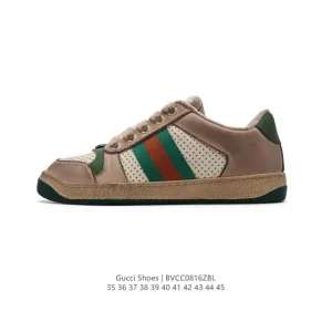 Gucci Screener Old Vintage Leather Sneaker with Double G Detail