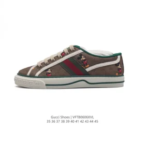 Gucci Tennis 1977 GG Canvas Sneakers with Red Green Rubber Sole