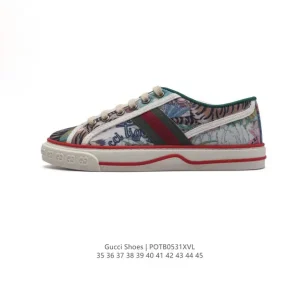 Gucci Tennis 1977 GG Canvas Sneaker with Red Green Rubber Sole