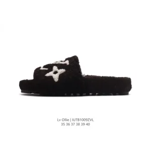 Louis Vuitton Furry Winter Slippers with Monogram Logo