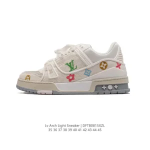 Louis Vuitton Trainer Sneaker Low Top Leather Shoes with Thick Sole and 3D Logo