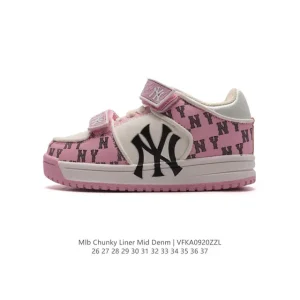 MLB Chunky Liner Basic Kids Shoes Velcro Strap Thick Sole Canvas Sneakers