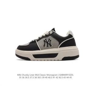 MLB Chunky Liner Mid Retro Streetwear Leather Sneakers for Men and Women