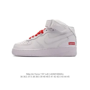 Supreme x Nike Air Force 1 Low White Red Box Logo Leather Sneakers