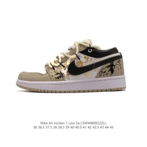 Jordan AJ1 Low GS Black White Phosphor Basketball Shoes with Air Sole
