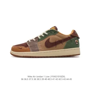 Jordan Zion Voodoo AJ1 Low Brown Patchwork Voodoo Doll Basketball Shoes