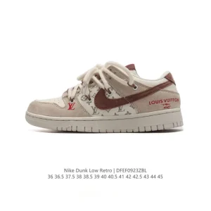 Nike Dunk Low LV White Leather Vintage Basketball Skate Shoes