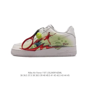 Nike Air Force 1 '07 Low White Leather Sneakers with Tennis Racket Charm