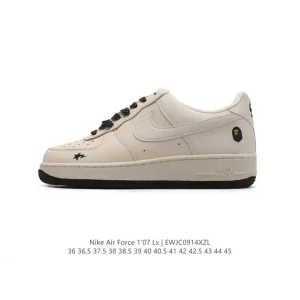 Nike Air Force 1 Low 07 White Leather Low Top Sneakers with Air Cushion