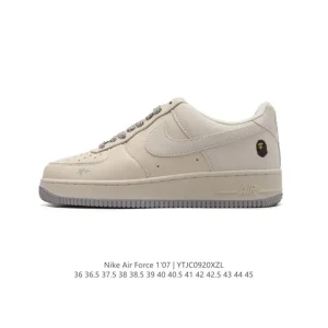 Nike Air Force 1 07 Low White Leather Sneakers with Air Cushion Sole
