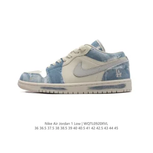Nike Jordan Air Jordan 1 MLB Collaboration Vintage Blue Denim Custom Low-Top Basketball Shoes