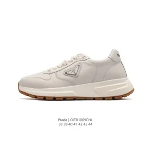 Prada Men's Thick Sole Leather White Sneakers