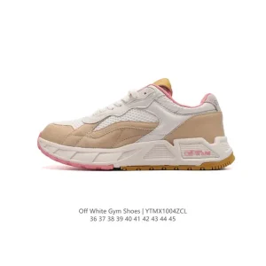 Off-White Industrial Style Low Top Sneakers with Thick Sole and Double Laces