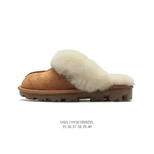 UGG Women's Winter Wool Slippers with Waterproof Leather and Anti-Slip Sole