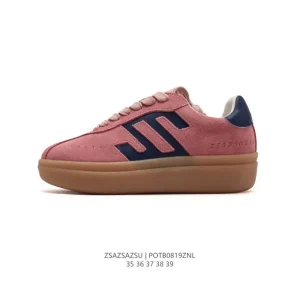 Zha Lusi Style Chunky Sole White Leather Casual Sneakers