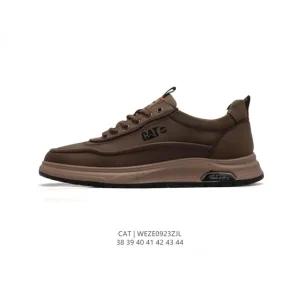 Cat Men's Breathable Leather Low-Top Shoes with Thick Sole