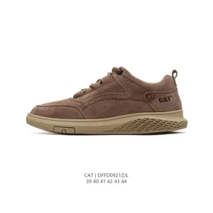 Cat Men's Breathable Leather Low-Top Shoes with Thick Sole