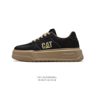 Men's Cat Brand White Leather Sneakers with Thick Sole and Goodyear Welt