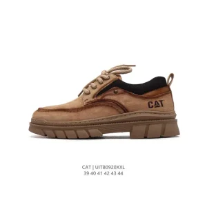 Cat Men's Leather Platform Sneakers with Solid Rubber Sole