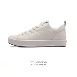 ECCO Men's White Leather Casual Sneakers with Thick Sole