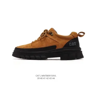 Cat Men's Breathable Leather Low-Top Shoes with Thick Sole