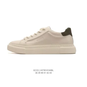ECCO Men's White Leather Casual Sneakers with Thick Sole