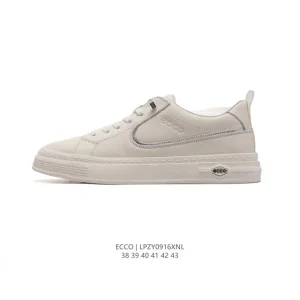 ECCO Men's Casual Sneakers - White Leather Platform Shoes